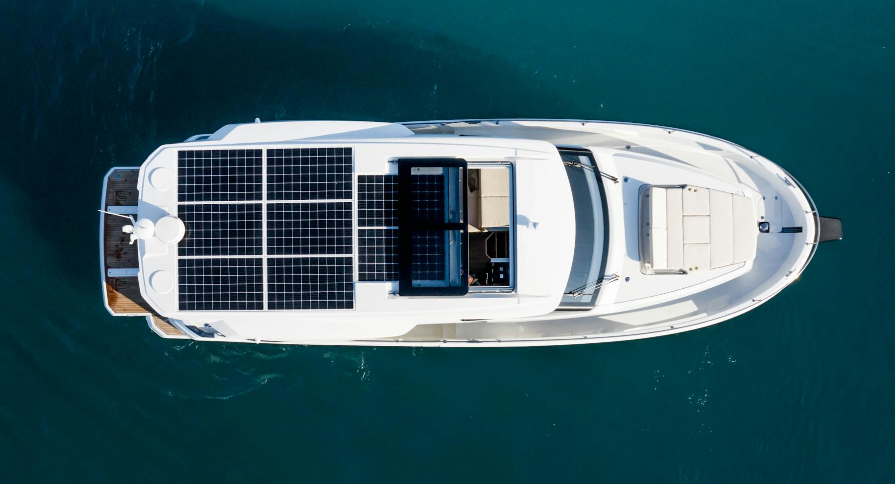 Overhead view of Greenline 45 Coupe showing foredeck and aft cockpit